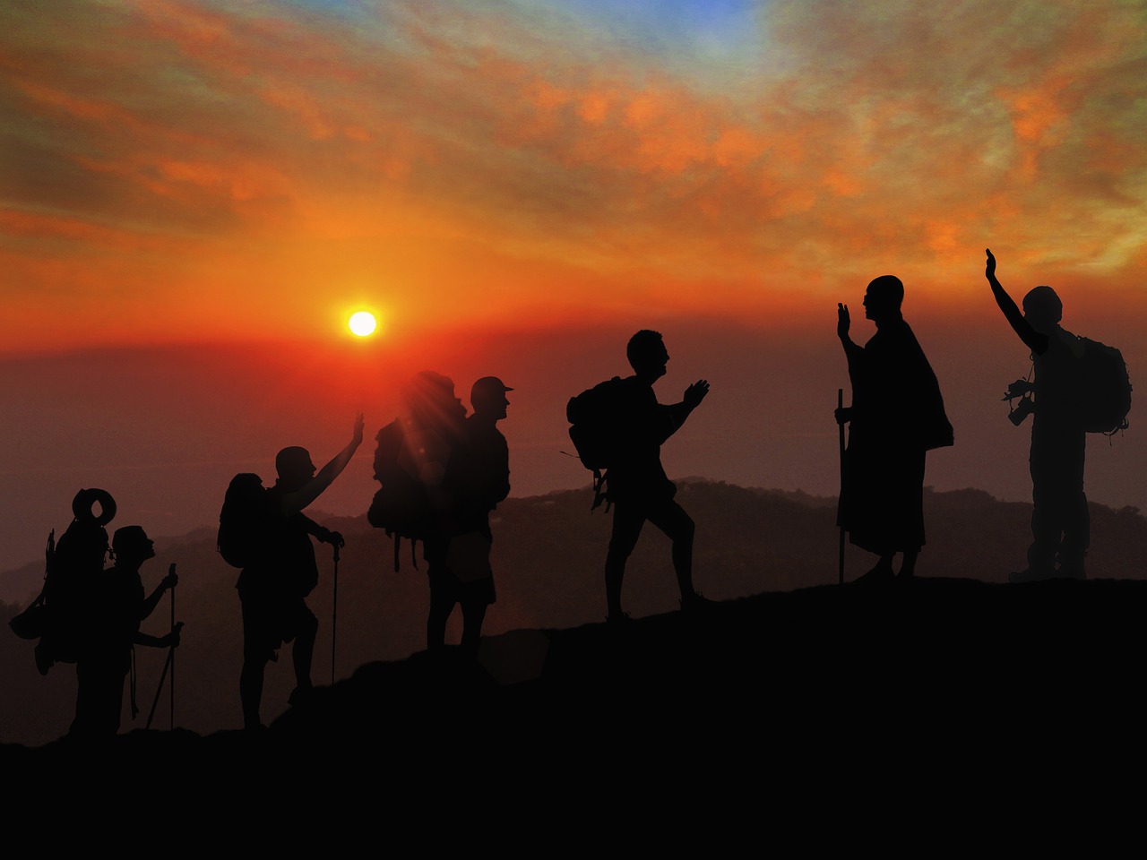 Sunset Hiking Greetings Namaste  - truthseeker08 / Pixabay